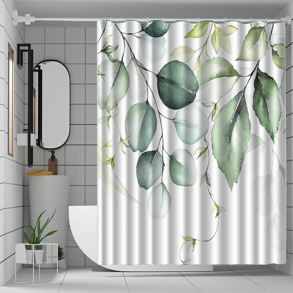 Jit1pc Green Leaf Shower Curtain, a High-End Elegant Bathroom Decor Pattern. W90xH180cm