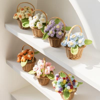 Crocheted Potted Flower Decoration Handmade Knitting Floral Ornament Finished Hand Woven Flower Home Office Table