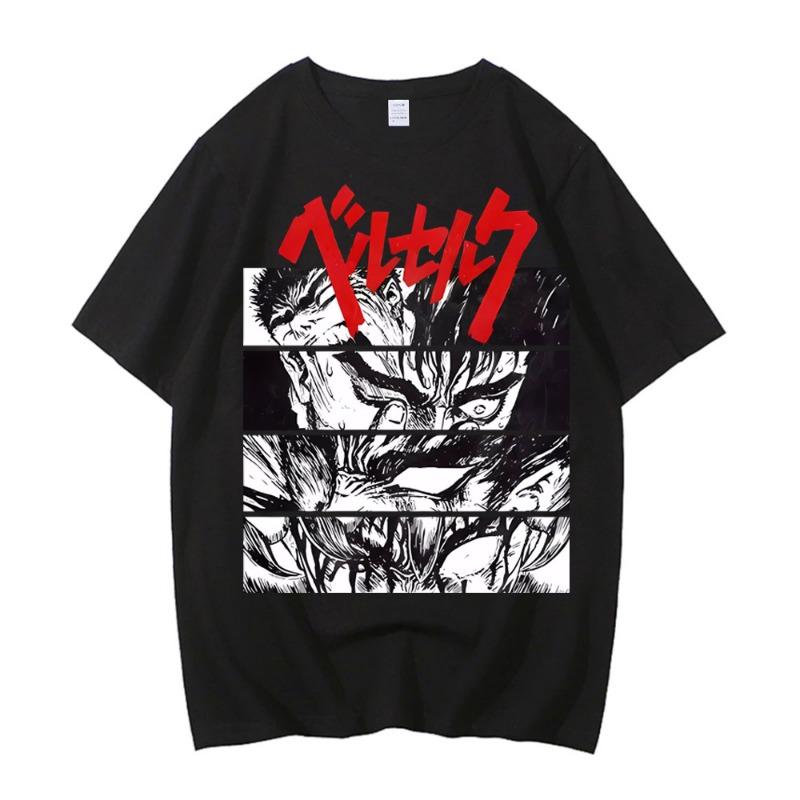 Anime Berserk T Shirt Man New Summer Casual Streetwear Clothing Short Sleeve Tee Japan Cartoon Graphic Printed T-shirt Black
