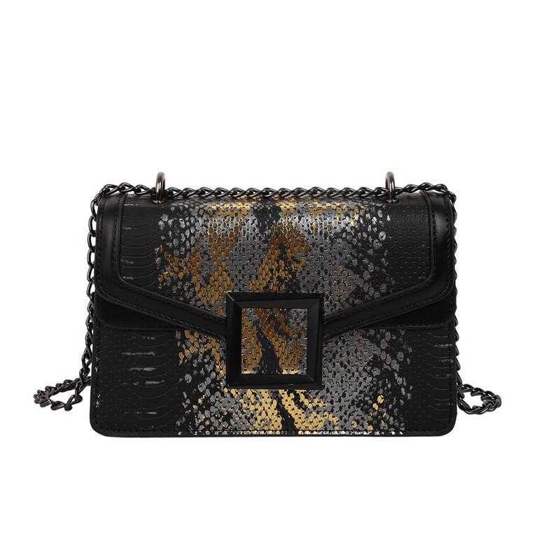 

Luxury Chain Crossbody Bags For Women Snake Print Shoulder Bag Large Capacity Leather Commuter Handbags Ladies Travel Tote Bags 14-8-22cm чёрный