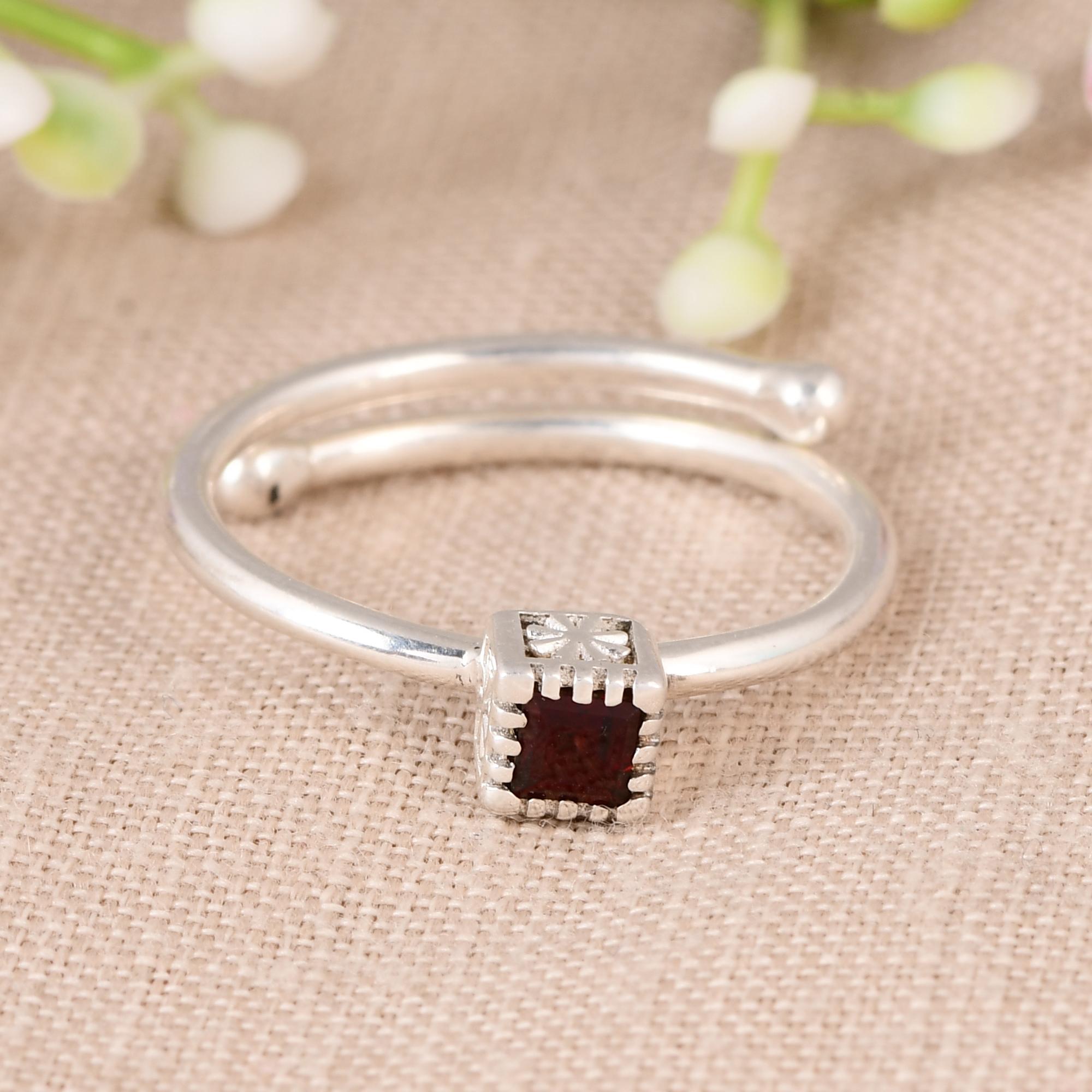 Кольцо с натуральным гранатом - Кольцо из стерлингового серебра 925 пробы - Минималистичное кольцо ручной работы - Украшения с драгоценными камнями - Подарок для нее. 5