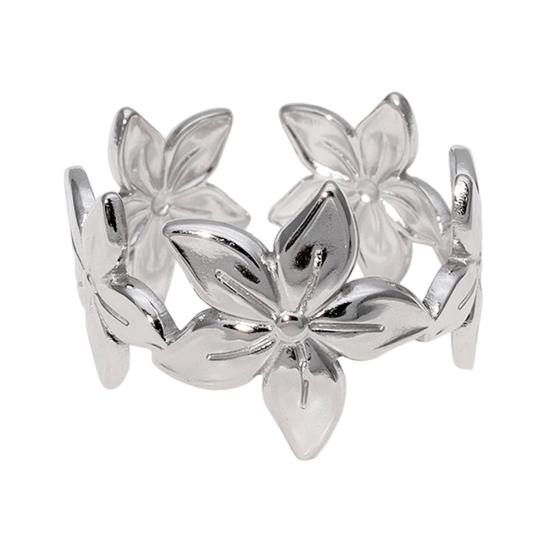

Middle Finger Ring Minimalist Flower Shape Open Adjustable Fit Women Ring Stainless Steel Texture Finger Band Jewelry Gift срібний