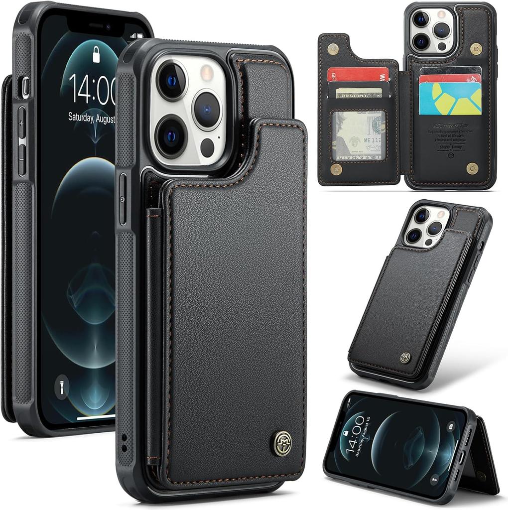 IPhone Wallet Protective Case with Card Holder, RFID Shielding, Men's and Women's Shock-absorbing Leather Bracket, Durable Protective Phone Case