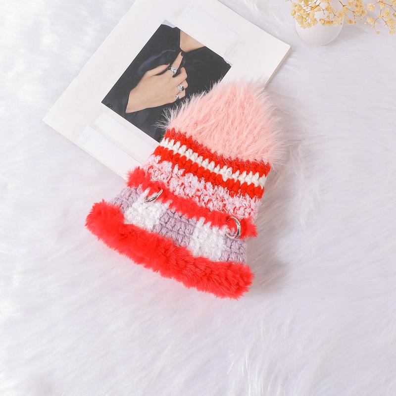 Handmade crochet wool hat women's color tassel with ear protectors hollow sleeve knitted cold hat