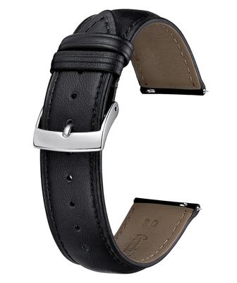 Leather Watch Strap Quick Release Leather Watch Band Multiple Color Watch Band Stylish Replacement Strap Soft Breathable Unisex [BINLUN] (18mm, Black)