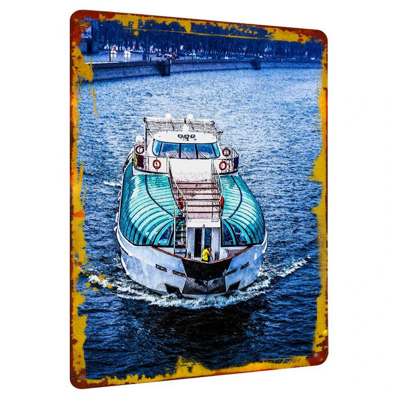 

City Night View Cruise Ship Metal Iron Painting Home Decor Living Room Wall Art Modern Minimalist Style Unframed Painting 20x30cm（7.8x11.8inch）