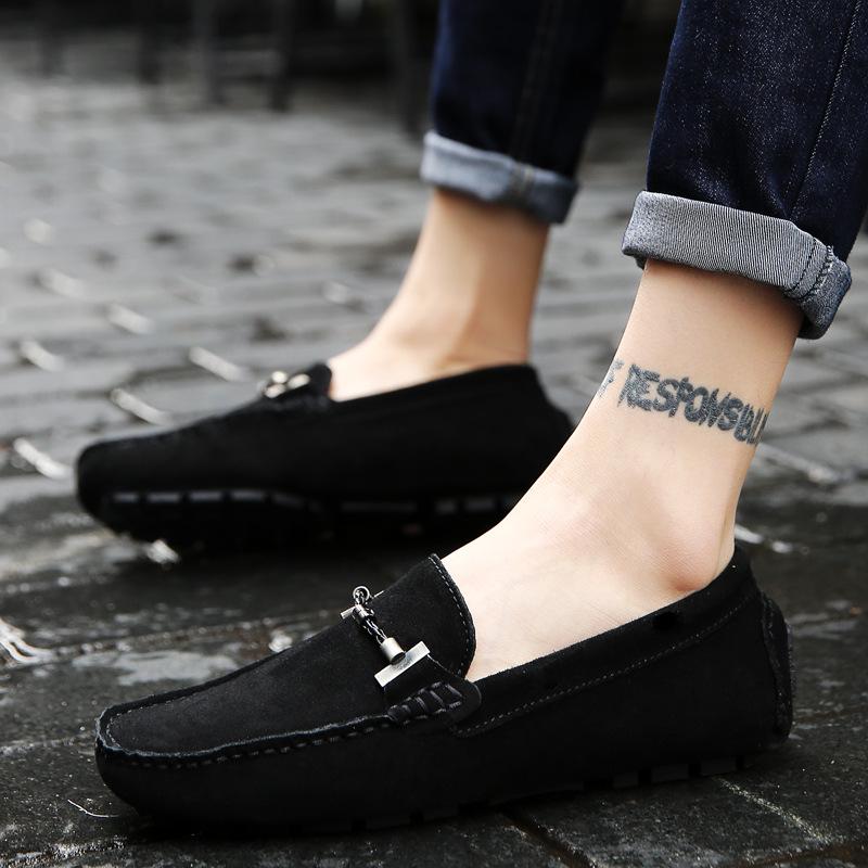 Korean Style Plus Size Loafers - Genuine Leather Hand-Stitched Men's Slip-On Shoes for Spring/Summer 5088