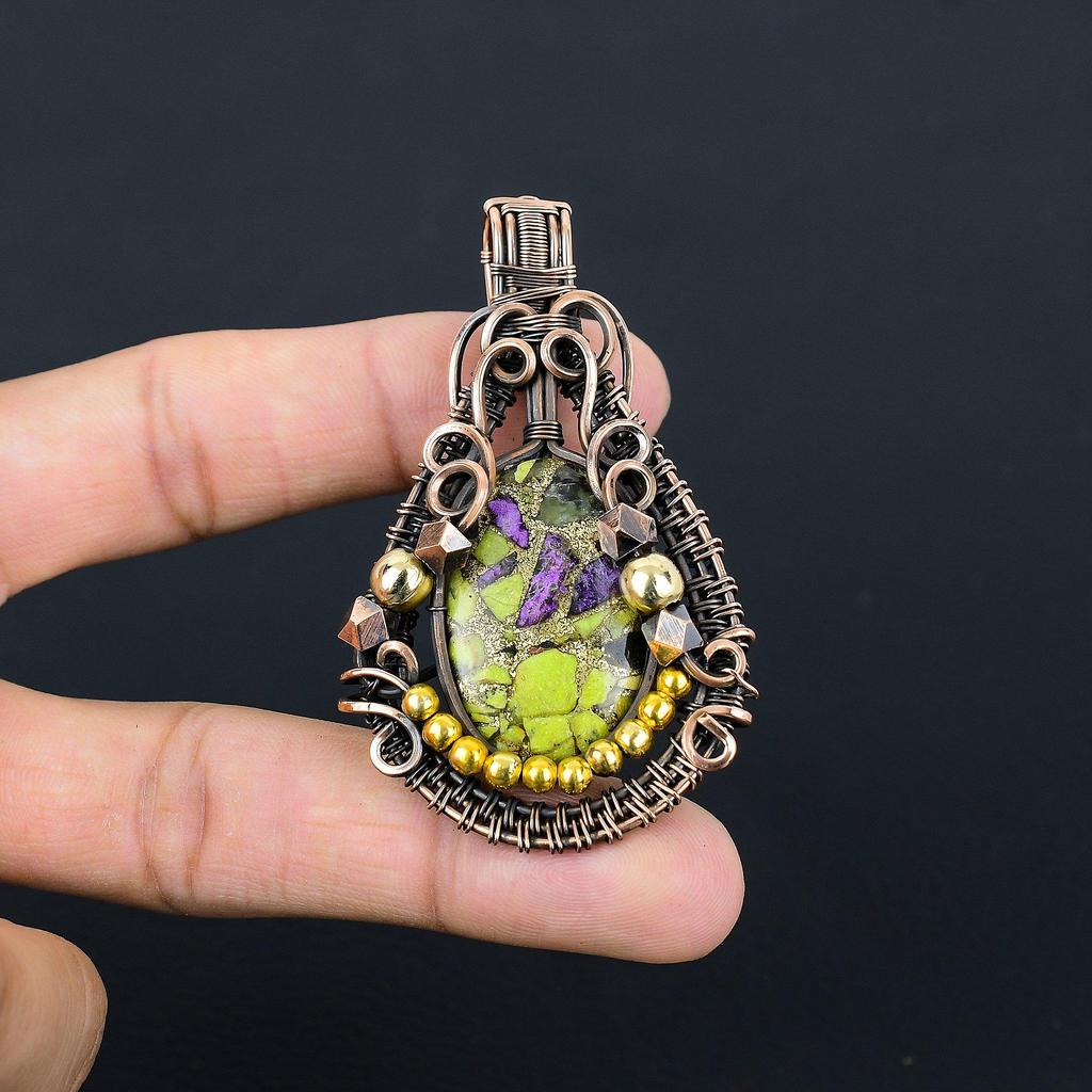 Copper Stichtite 999 Copper Wire Wrapped Pendant, Handmade Gemstone Pendant Jewelry, Gifts For Wife Brand New Pendant