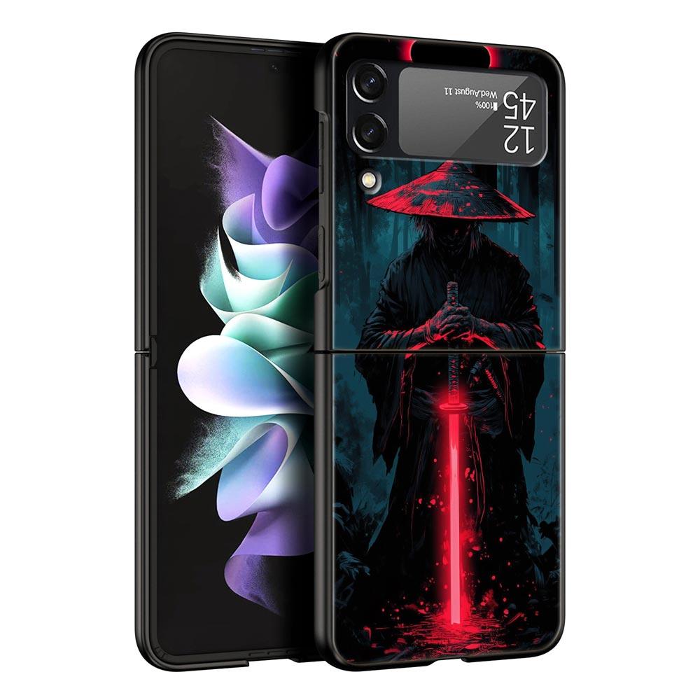 Phone Case for Samsung Galaxy Z Flip 3 4 5 6 7 Folding Shell For Samsung Z Flip4 Flip5 PC Hard Cover Japanese Bushido Samurai
