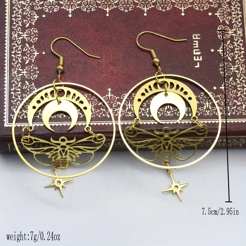 Golden Butterfly Moon Star Design Dangle Earrings Elegant Bohemian Style Alloy Jewelry Personality Female Gift