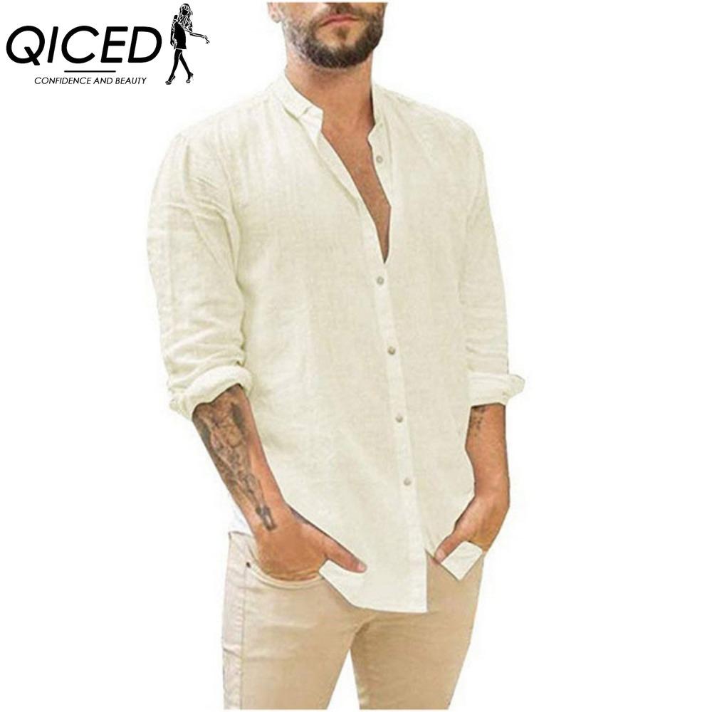 QICED Bavlněné tričko s dlouhým rukávem Pánská móda Volné tričko S potiskem Soucitné tričko