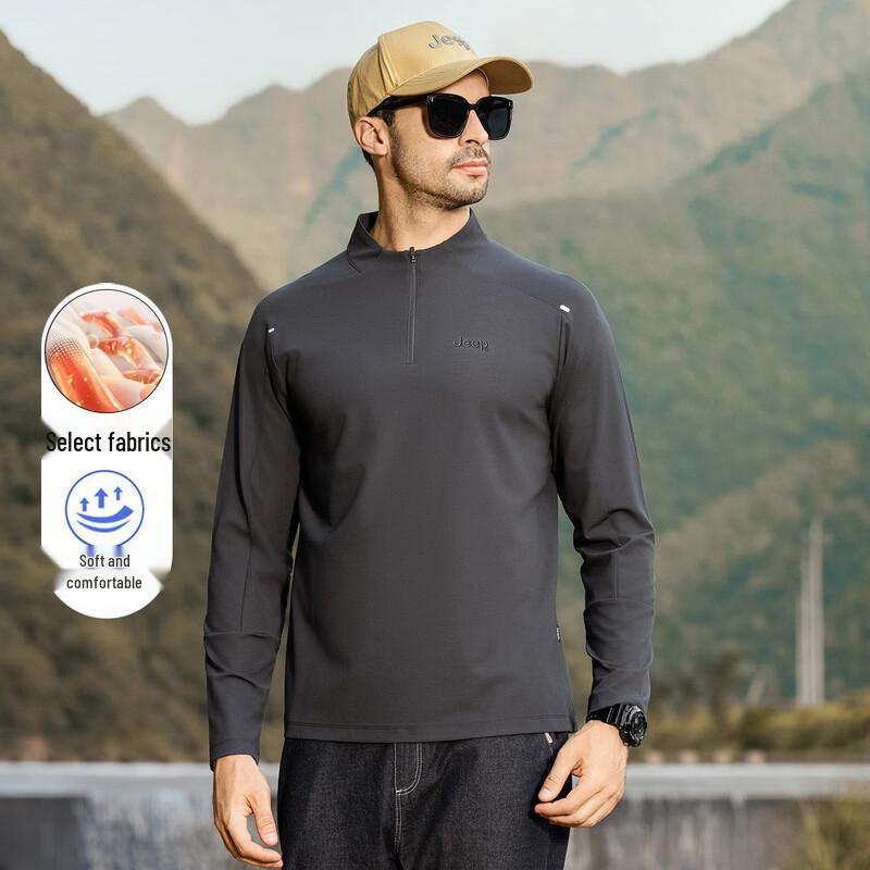 

JEEP Men s Stand Collar Half-Zip Long Sleeve T-Shirt EU 43