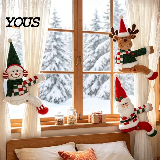 Seasonal Window Treatments Christmas Curtain Tiebacks, Santa Snowman Reindeer Fasteners, Buckles Festive Decor for Home, Holiday Party
