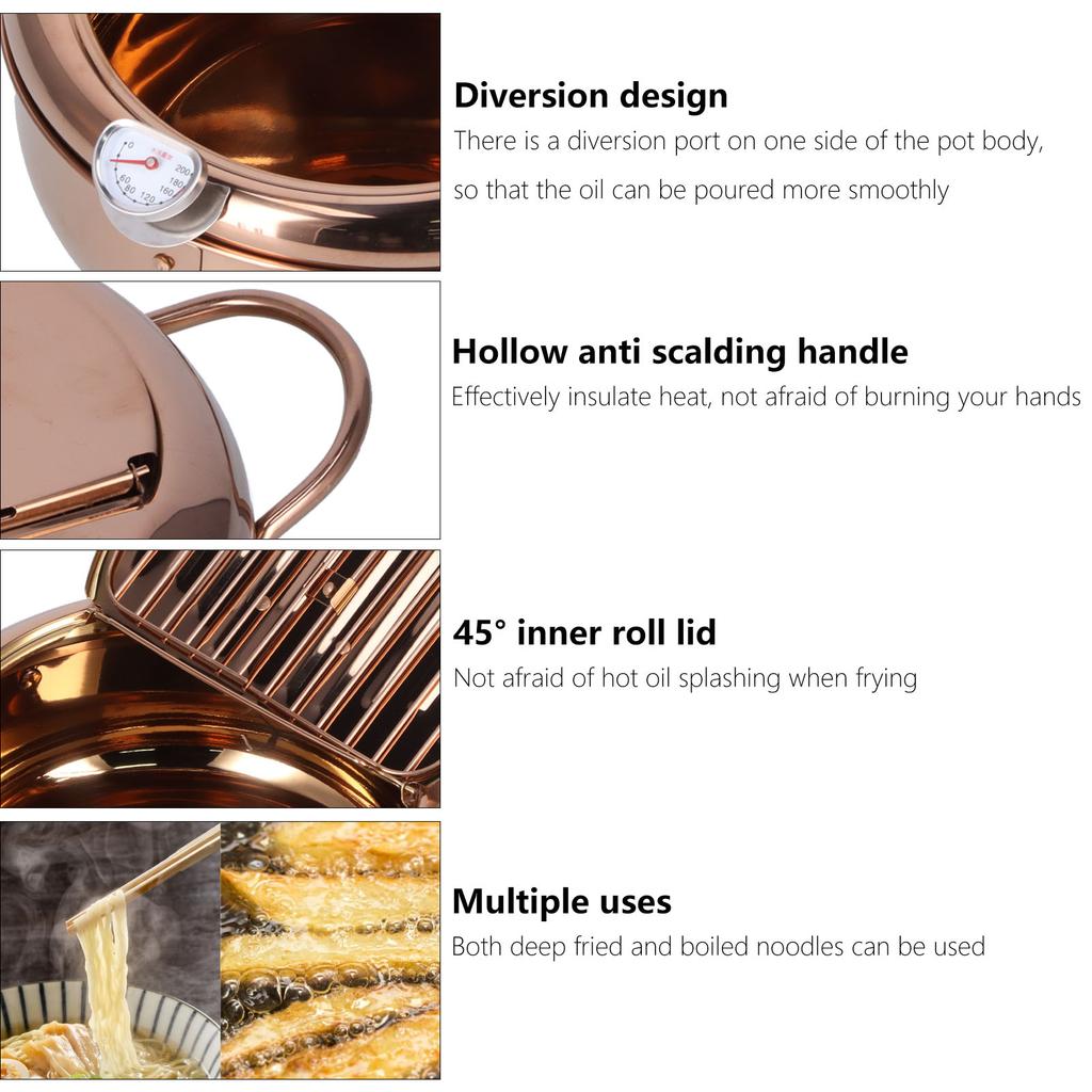 Stainless Steel Fryer with Thermometer 3.2L Non Stick   Frying Pot Kitchen Cookware Accessory