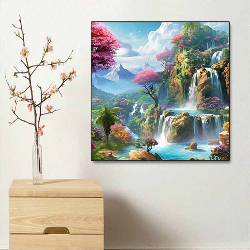 New Arrival 5D DIY Full Circle Diamond Painting "Waterfall" Embroidery Cross Stitch Home Decor Gift