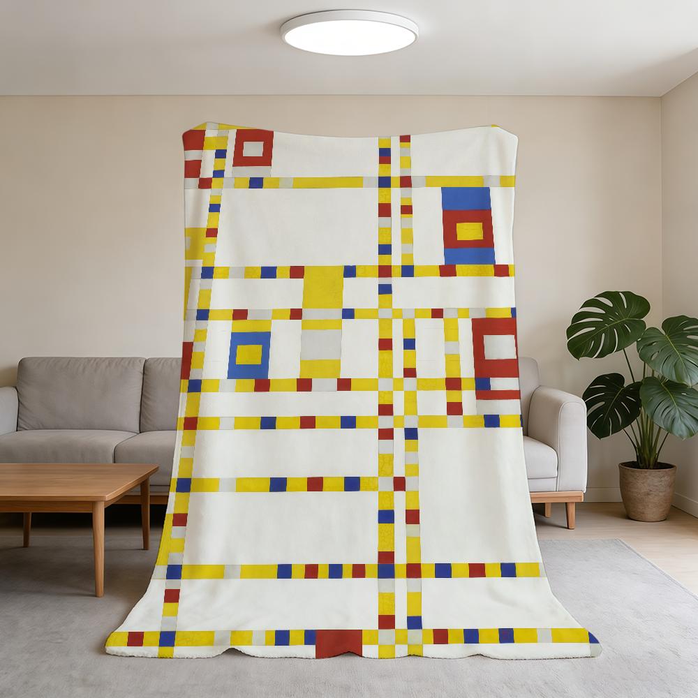 Decke Super Warm Bequem Plüsch Überwurfdecke M-Mondrian-ES Kind Zuhause Kunst Sofa Schlafzimmer Geschenk