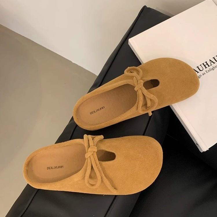 South Korea Dongdaemun women's shoes autumn new round head flat bottom bag head half slippers outside wearing lazy Mueller shoes
