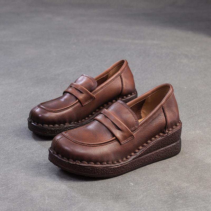 Fashion GKTINOO Retro Commuter Loafers 2025 Autumn New Genuine Leather Wedges Pumps Casual Versatile Women's Slip-on Shoes