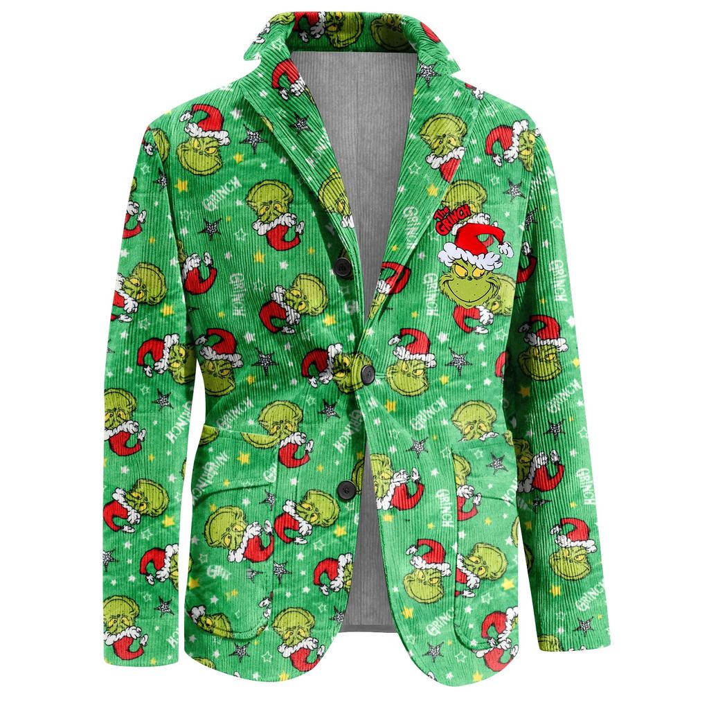 Men's Ugly Christmas Corduroy Warm Pocket Suit Jacket Cardigan Men's Casual Suit