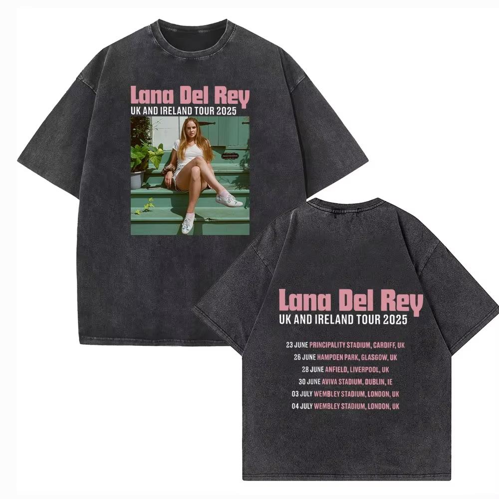 

Lana Del Rey Uk and Ireland Stadium Tour Washed T-shirt Vintage O-Neck Short Sleeve Cotton T-Shirts 3XL