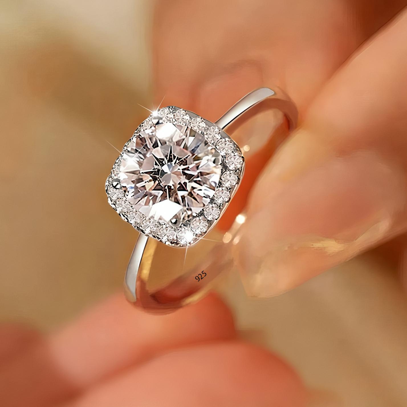 Ventfille   Ringe Für Frauen Einfach Geometrisch Handgefertigt Unregelmäßig Retro Quadratischer Cz Ring Allergie Für Geburtstagsgeschenk white
