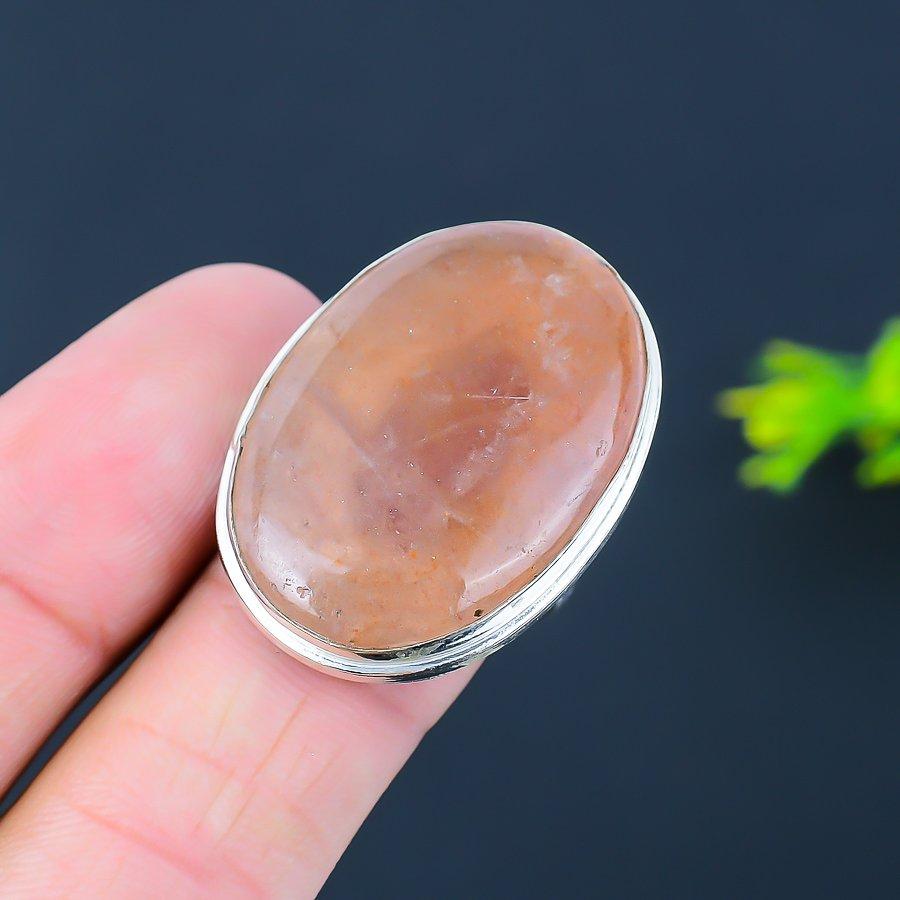 Strawberry Quartz Handmade Ethnic 925 Sterling Silver Jewelry Ring Size 8 H8d79