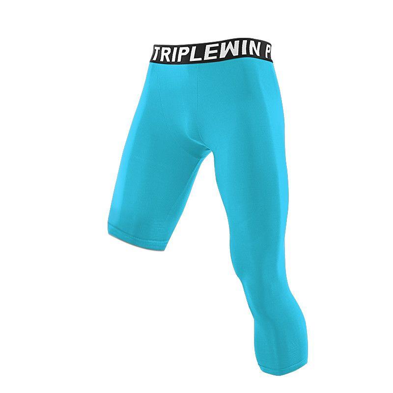 Men Base Layer Running Tight Sports Cropped One Leg Leggings Basketball Football Soccer Fitness Exercise 3/4 Pants S M L XL 2XL