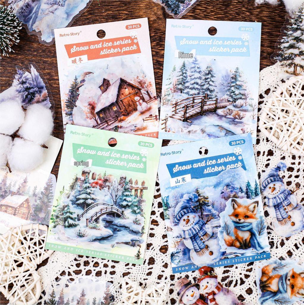 Winter Schnee DIY Collage Aufkleber - Weihnachten Journal Pack