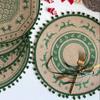 Santa Snowflakes Jute Christmas Placemat Round Retro Tableware Mat Vintage Heat Insulation Coaster Dinner