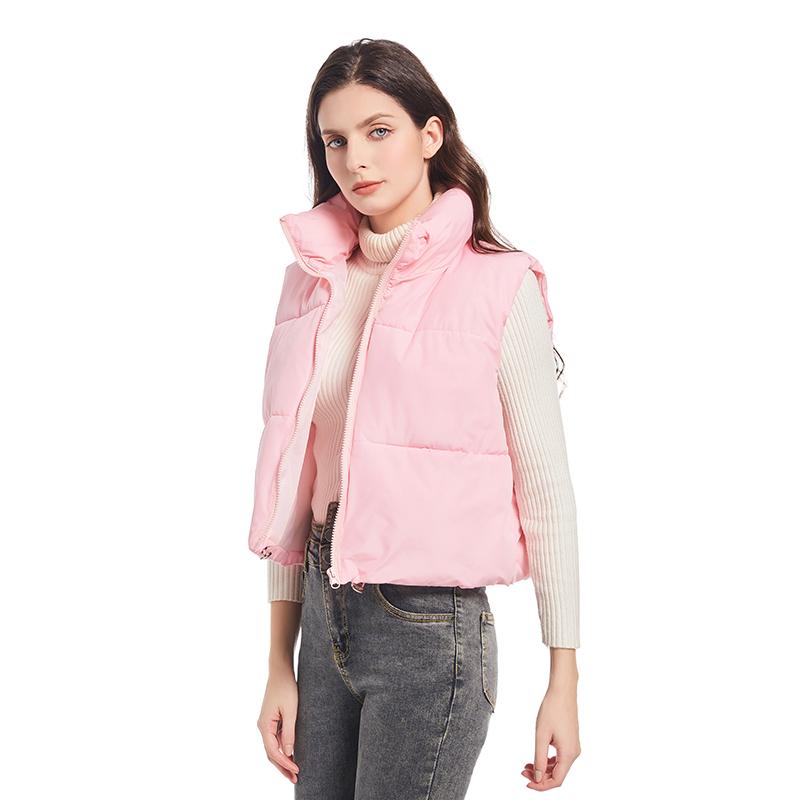 Solid Stand Collar Short Autumn Winter Jacket Coat Parka Vest Women M-XL