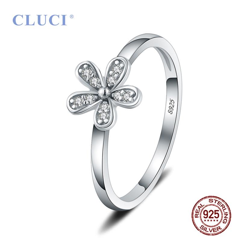 

CLUCI Hot 925 Silver Classic Flower Rings Fashion Sterling Silver Women Party Jewelry Flower Ring DR1011SB 6