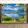 2D Green Countryside Window View Backdrop for Aesthetic Home Decor