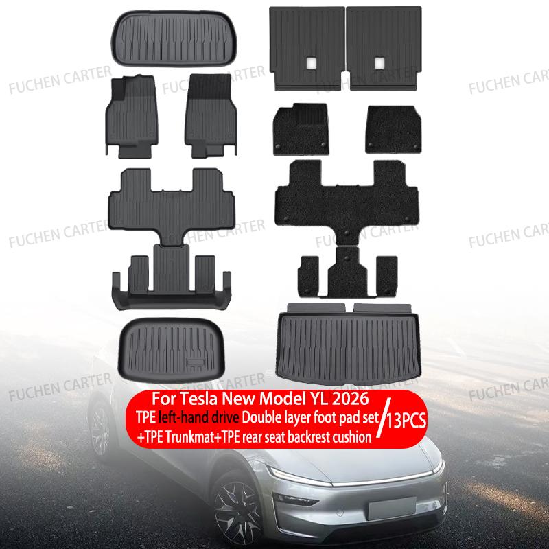 For Tesla New Model YL 2026+ TPE Car Floor Mats Cargo Liner Trunk Mats Backrest Kick Pads Protection Car Interior Accessories