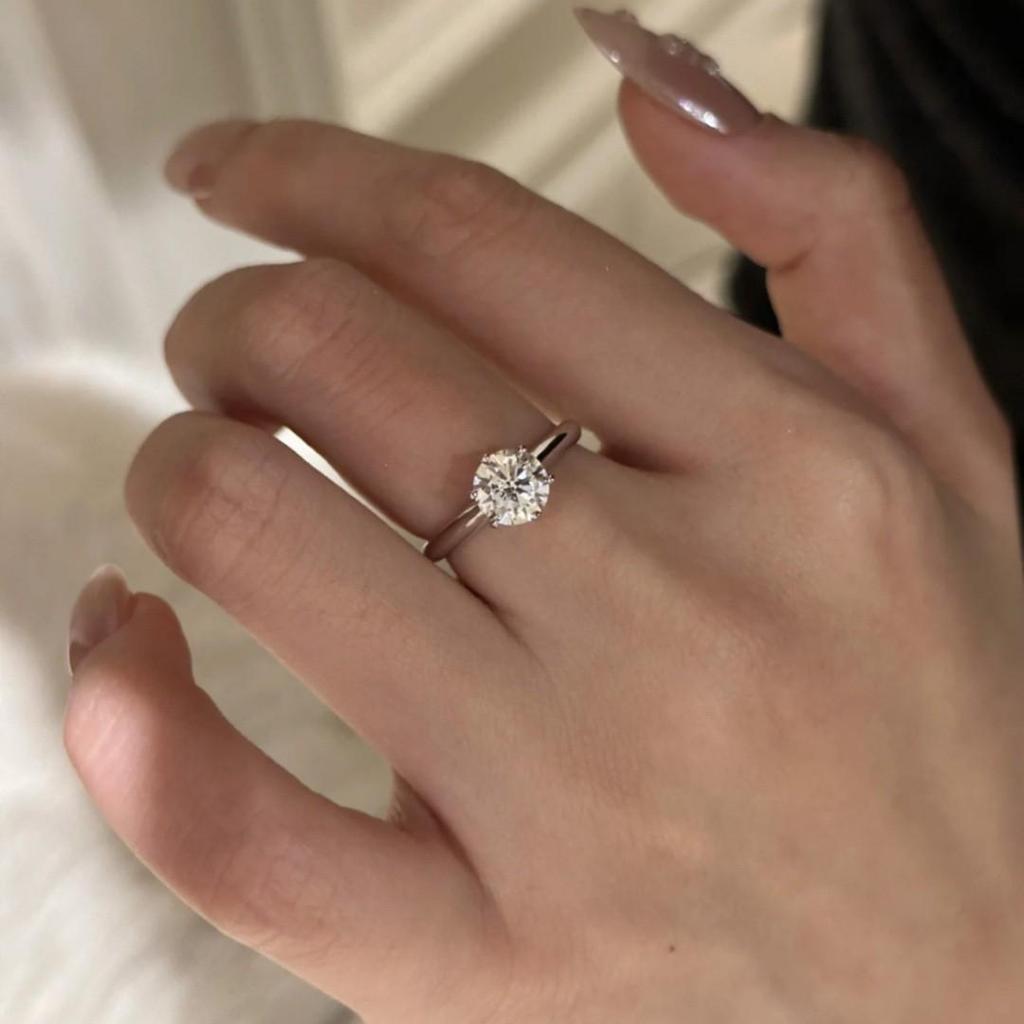 S925 Sterling Silver Moissanite Six-Prong Zircon Engagement Ring for Women – Romantic Bridal Jewelry