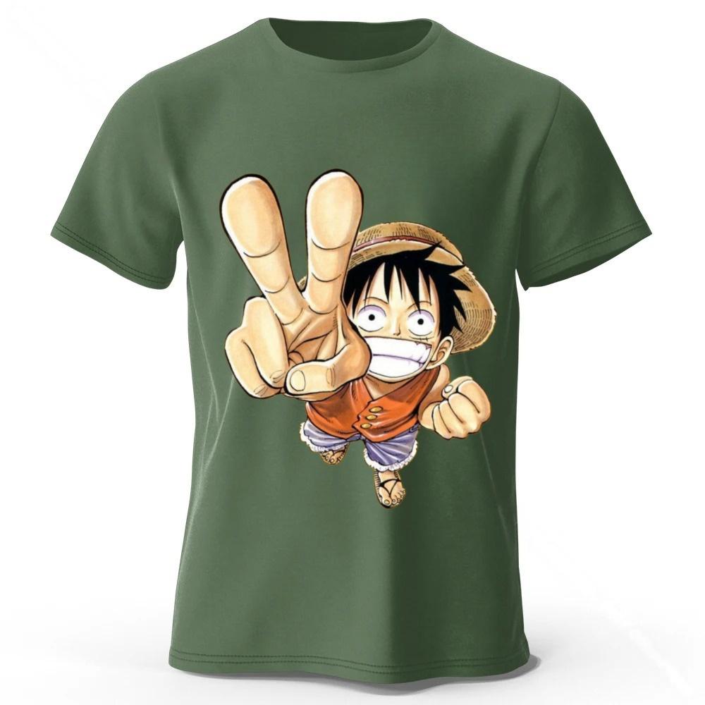 One Piece Luffy Summer New Pure Cotton Short Sleeved Mens and Womens Fashionable Street Wear Plus Size Loose Sports Tshirt
