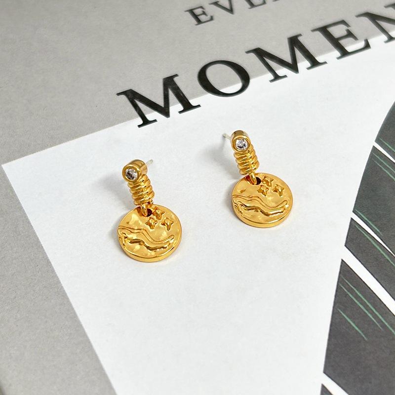Manufacturer S Supply, Retro Pleated Shape, Micro-Inlaid Zircon Earrings, Earrings, Women S Spot. золотой