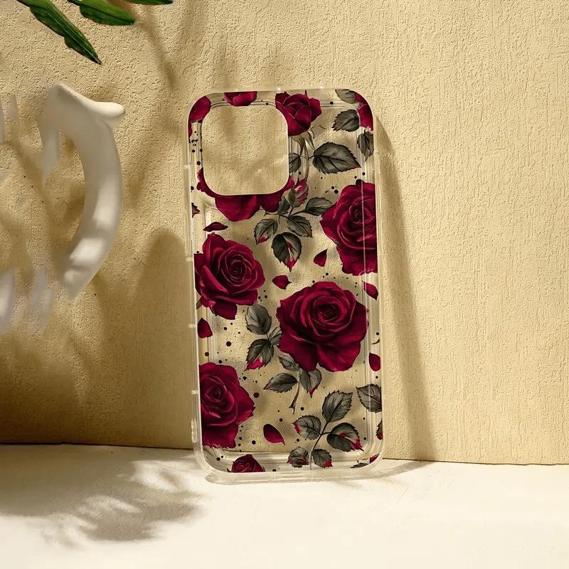 

Wine Red Rose Design Drop-proof Soft Phone Case for Apple 12-17 Pro/Plus Apple 13