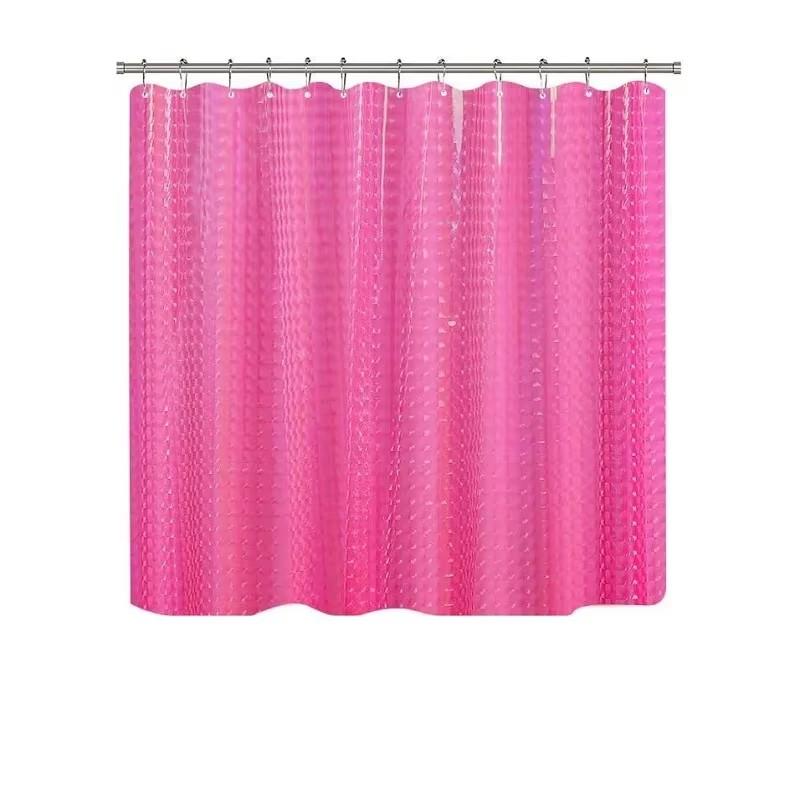 1PCS Pink Color 3D Shower Curtain, PEVA Plastic Waterproof Curtains for Bathroom, 1.8x1.8m Size