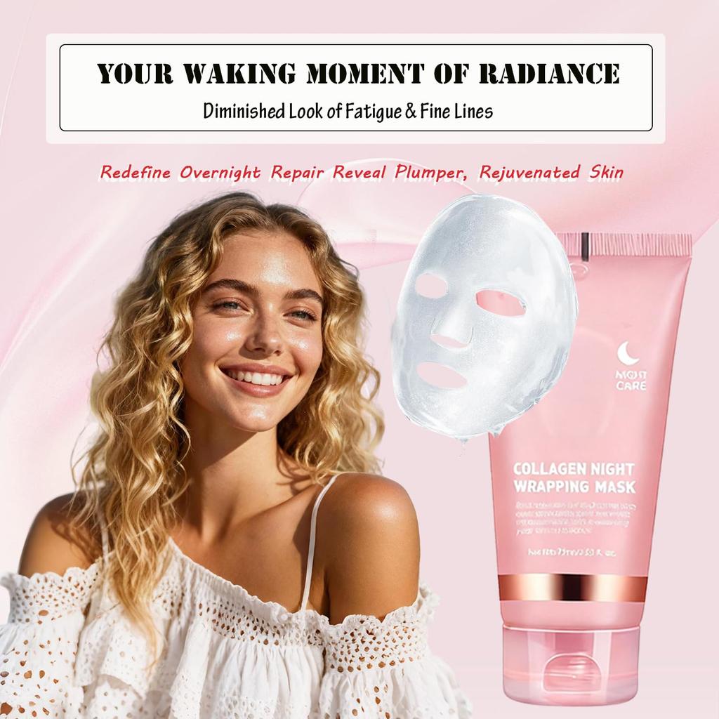 Collagen Night Wrapping Mask (2.54 fl oz), Peel-off Night Mask With Applicator, Deeply Nourish &Moisturize & Firm Skin,Natural Ingredients Gentle On