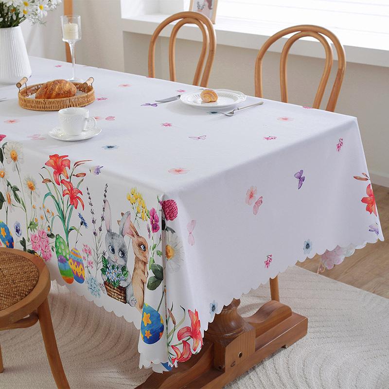 Easter Waterproof and Oil Proof Tablecloth Home Decoration Tablecloth Rectangular Anti Scald and Wear-resistant Easy To Maintain