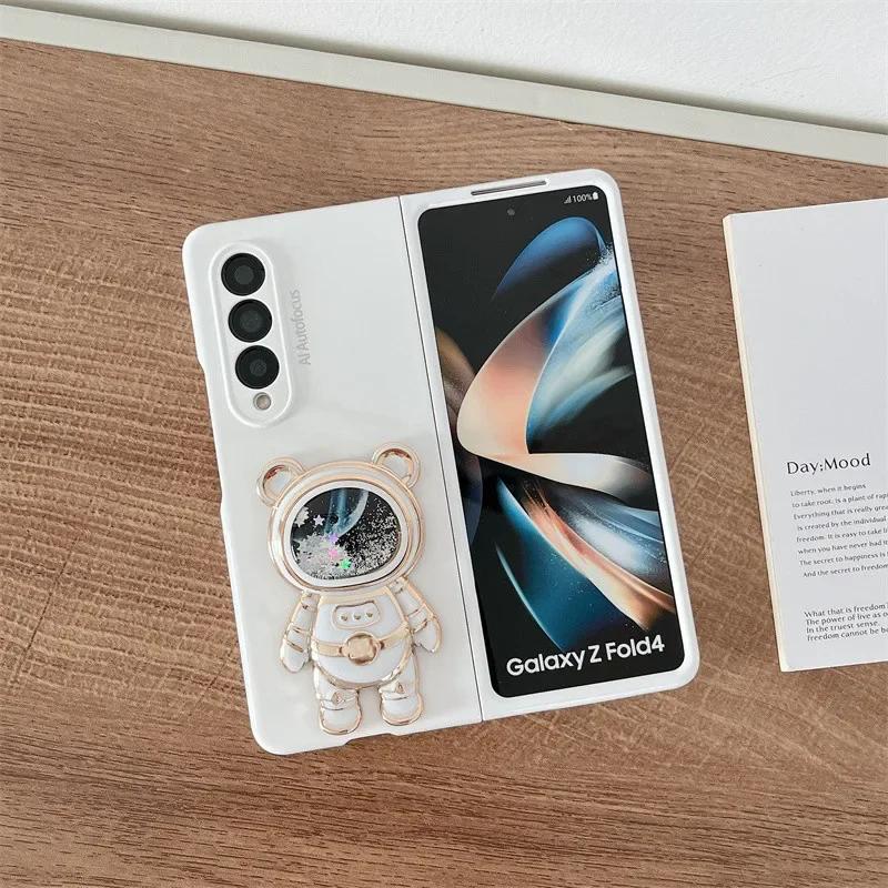 Fashion Cute Quicksand Space Astronaut Bracket Stand Holder Case For Samsung Galaxy Z Fold 7 6 5 4 3 2 5G PC Matte Phone Cover For Galaxy Z Fold 6