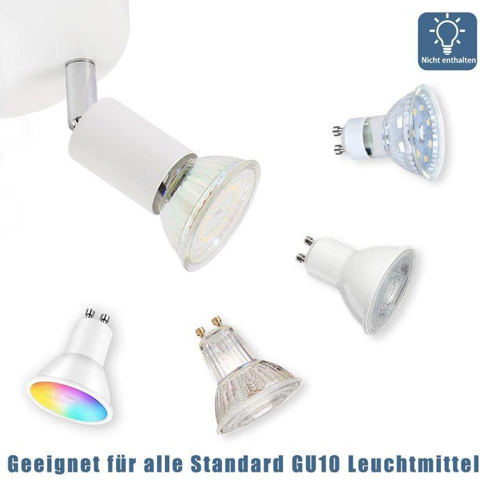 Nettlife Plafonnier 4 Spots Orientables, GU10, Métal blanc, Disque , pour Salon, Chambre, Couloir, Bureau, ampoule non fournie