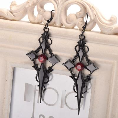 Gothic Punk Black Hollowed-out Cross Pattern Red Rhinestone Dangle Earrings for Women Hallowmas Party Personality Jewelry Gifts