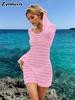 Women's Summer Lightweight Hollow Out Mesh Long Sleeve Cover Up Knit Dress