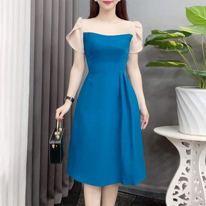 

ZANZEA Женское Элегантное Платье А-силуэта с Круглым Вырезом и Короткими Рукавами, Цветочным Декором и Талией 5XL синий