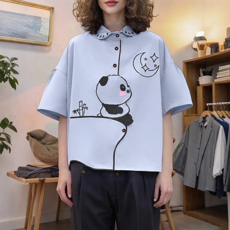 

ZANZEA Women Doll Collar Casual Half Sleeve Print Blouse 5XL синій