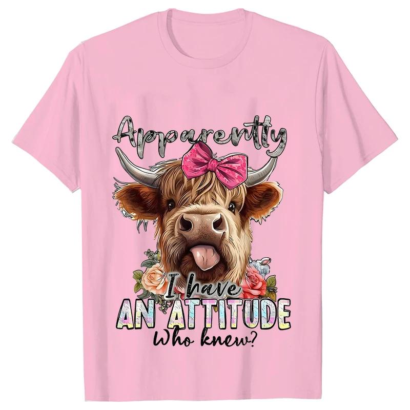 Highland Cow Print T-Shirts for Women Attitude Design Female Tshirts Short Sleeve O-neck T Shirt Funny Cartoon Clothes Women
