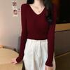 Sweater women's autumn and winter new versatile slim-fitting v-neck bottoming knitted sweater foreign style inner long-sleeved tight top