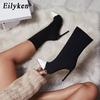 Fashion Eilyken Spring Autumn Stretch Fabric Short Ankle Boots Women Pointed Toe High Heels Slip On Sexy Sock Zapatillas Mujer