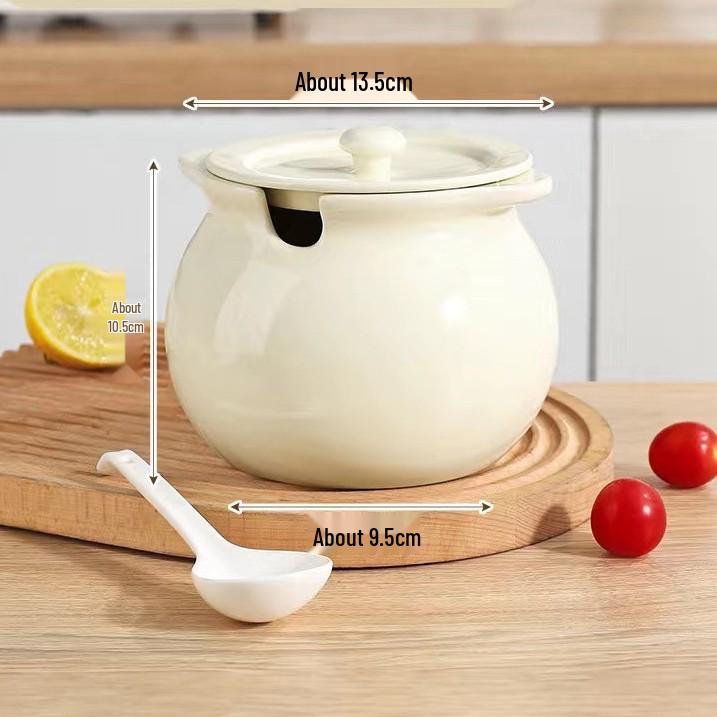 

High-Temperature Resistant Ceramic Lard Jar with Lid & Filter Screen, Food-Grade Oil and Chili Oil Storage Pot